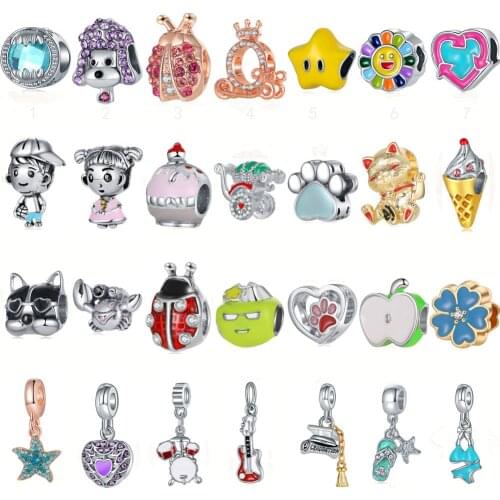 Hapiship 20201Original Daisy Fashion Dog Star Flower Heart Flower Charm Beads Fit Charm Bracelet Female DIY Jewelry Making CZ201