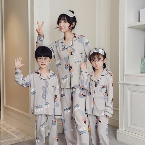 Cotton Boy Pajamas Set Mommy Daughter Homewear Spring Long Sleeve Family Matching Outfits Cartoon Adult Kids Nightwear Suit