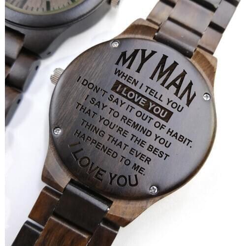 To My Man- Engraved Sandalwood Watches Personalized Wooden Watch Custom Quote Personalized Watch Mens Wood Watch Gifts For Him