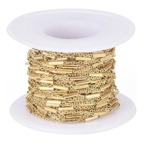 10m/roll Stainless Steel Cable Chains with Column Beads Soldered For Jewelry Necklace DIY Handmade Making Accessories