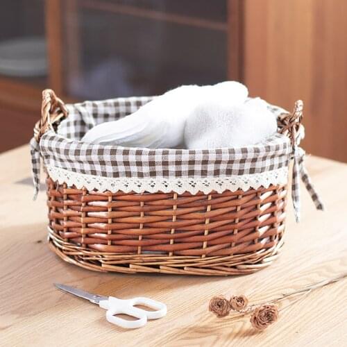 Tabletop Basket Cosmetic Storage Box Woven Manual Sundries Debris 21 X 15 X 11 Cm 2021 Original Wood 2 Colors Hand Made Rattan