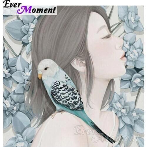 Ever Moment 5D DIY Diamond Embroidery Girl and Bird Diamond Mosaic Full Square Drills Home Decoration Artwork ASF1123