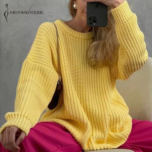 MEIYANGYOUNG Korean Fashion Sweaters Women Winter Knitted Warm Pullovers Female Long Jumpers Streetwear Oversized Outerwear