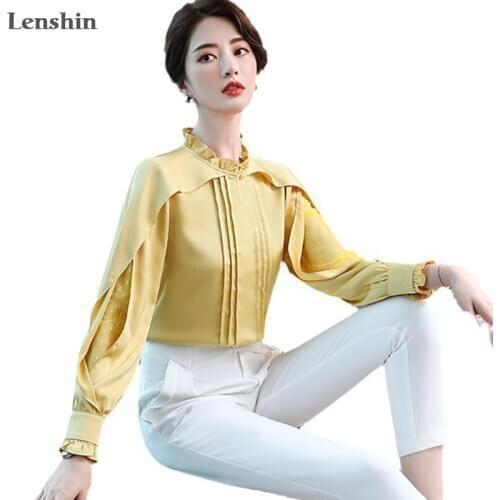 Lenshin Fashion elegant Cape Sleeve Blouse with Lace Work Wear Office Lady Female Tops Chemise Loose style