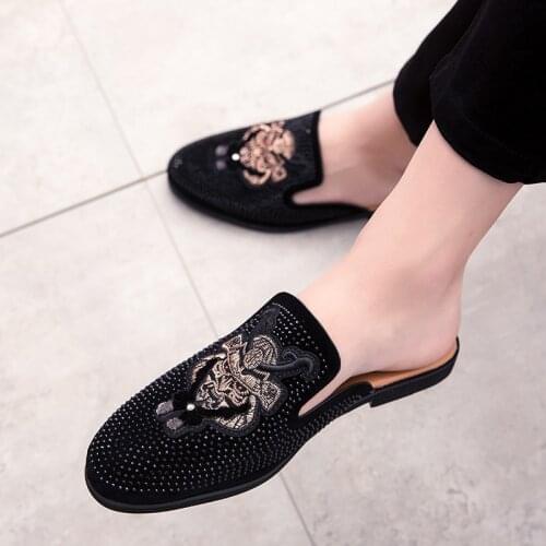 Mules suede shoes men half shoes for men rhinestone luxury men shoes fashion zapatillas hombre casual sapato social masculino