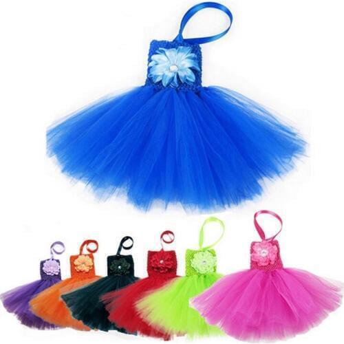 Buenos Ninos Solid Color Baby Infant Handmade Tutu Dress Peony Flower Toddler Strap Dresses For 0-2years Kids