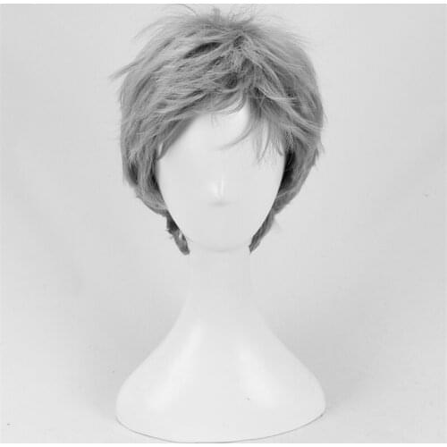 Japanese Harajuku Short Grey Synthetic Hair Tender Gentleman Wig Lolita Mens Cosplay Costume Wigs + Wig Cap