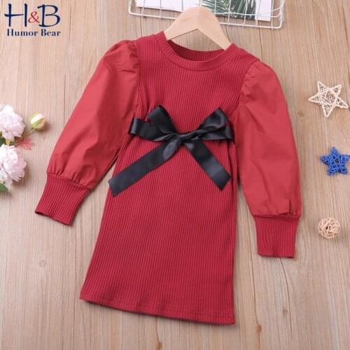 Humor Bear Girls Dress New Spring Autumn Long Sleeve Mesh Yarn Patchwork Kintted Sweater Princess Dress Toddler Kids Clothes