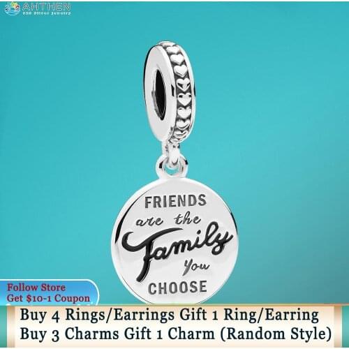 Ahthen 925 Sterling Silver Beads Friends Are Family Dangle Charms fit Original Pandora Bracelets Women Jewelry Making Girl Gift