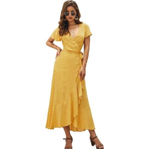 Casual and Elegant Mid-waist Short-sleeved Womens Clothing New Style 2022 Summer Printing V-neck Dress Skirt Women