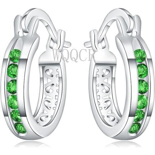Fashion 925 Sterling Silver CZ Crystal Color Green Zircon Earrings Large Hollow Round Earrings Engraved Pendant Earrings Lady