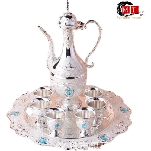 Sterling Silver Wine Warm Hip Flask Handmade Hip Flask Chinese Style Hip Flask Set Silver Glass Hip Flask Set Shot Glasses Set