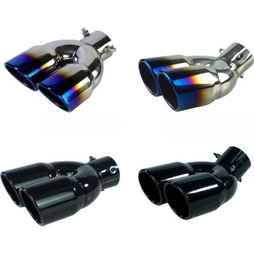 T3ED Car Exhaust Pipe Muffler Tail Pipe Double Outlet Tailpipe Universal Stainless Steel Dual Rear Noise Canceller