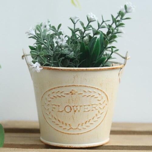 Vintage Iron Flower Pot with Handle Art Succulent Plants Flower Bucket Sundries Storage Container Home Sundries Organizer