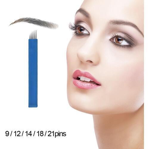 Embroidery Tattoo Needles 50Pcs Sterilized Blades Microblading Eyebrow Lip Eyeliner Permanent Makeup Tattoo Manual Pen Machine