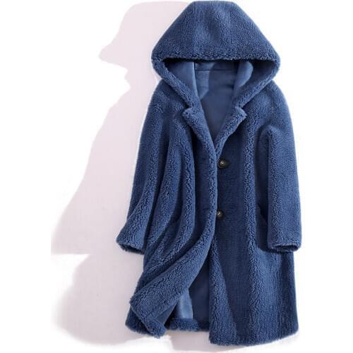 High Quality Mid-length Hooded All Wool New Sheep Shearling Coat Women Winter Plus Size Faux Fur Coat Ropa Mujer Invierno 2021