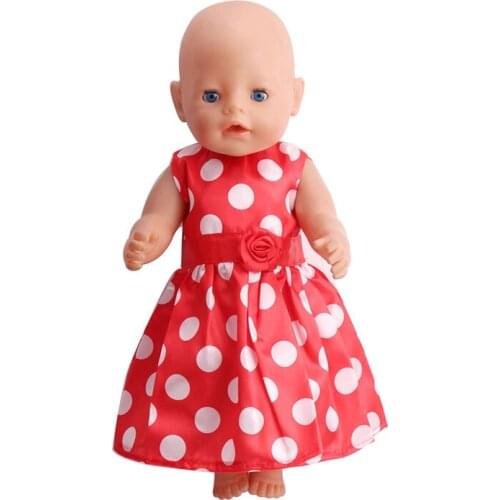 40-43 Cm Boy American Dolls Skirt Red Floral Polka Dot Dress Newborn Baby Toys Accessories Fit 18 Inch Girls Doll Gift a16