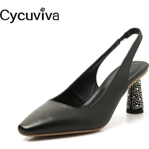 Women High Heel Dress Shoes Geometry Rivet Heels Round Toe Pumps Runway Ankle Strap Black Leather Stilettos Party Shoes Woman