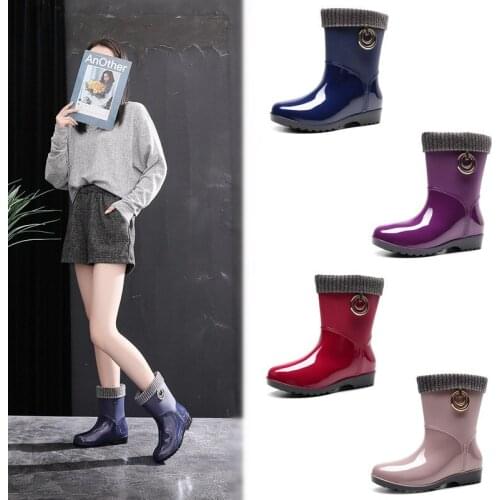 Fashion Rain Shoes Women Autumn Winter Warm AntiSkid Water Shoes In The Tube Plus Plush Rain Boots for Women Waterproof Work 41