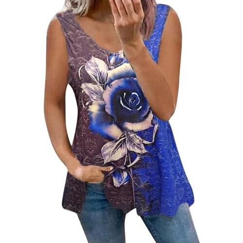 Womens Tops And Blouses Summer Womens Blouse Tops V-neck Rose Print Sleeveless Loose Vest Blouse Blusas Mujer De Moda 2021
