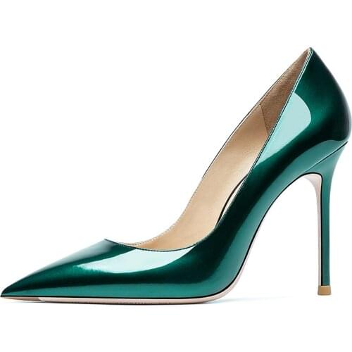 Free shipping fashion women pumps green patent leather point toe stiletto high heels stripper heels