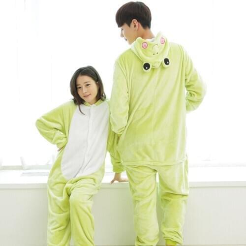 Frog Kigurumis Light Green Onesie Lovely Animal Pajamas Women Unisex Adult Overalls Winter Flannel Suit