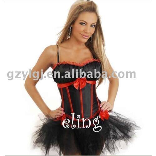 Ladies Sexy Lingerie Satin Lace Up Basque Corset Separate Tutu black S-XXL 2732
