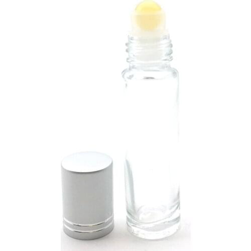 10pcs Perfume Natural Gemstone Roller Ball Clear Bottle 10ml Essential Oil Roll On Thick Glass Bottles With Crystal Chips