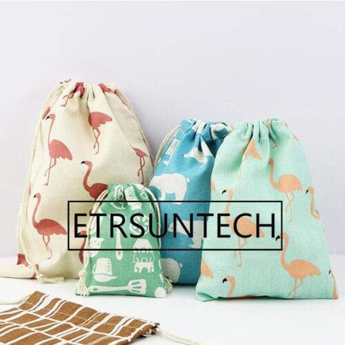 100sets 3pcs/set Christmas Gift Bag Storage Bag Cotton Linen Drawstring Bundle Bags Candy Tea Gift Wrap Party Decorations