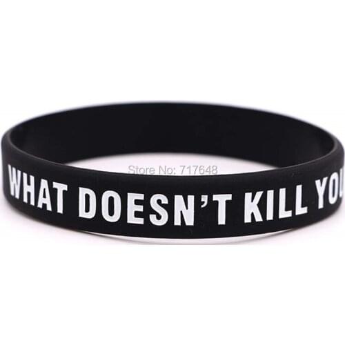 100pcs Motivational Inspirational Quotes What Doesn't Kill You Make You wristband silicone bracelets free shipping by ePacket A