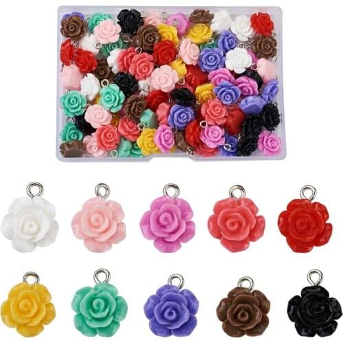 100pcs/box Mixed Rose Flowers Resin Charms Pendants For DIY Necklace Bracelet Earrings Jewelry Making Findings Accessories