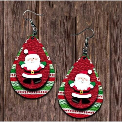 2021 Christmas Leather Earrings Leather Drop Earrings Christmas Tree Holiday Style Santa Claus Earrings