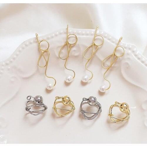4pcs Simple style irregular shape winding trendy earrings for women alloy pendant imitation pearl jewelry material accessories