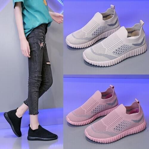 9S4U Women Knit Stretch Sports Shoes Loafers High Quality Women Sneakers Slip On Light Flat Breathable Mesh Casual Walking Shoes