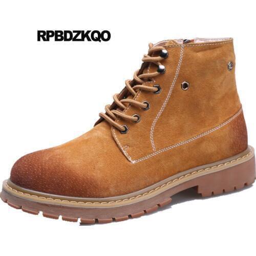 Chunky Army Combat Ankle Yellow Shoes Suede Working Booties Winter Men Boots With Fur Military Autumn Safety Work Vintage Faux