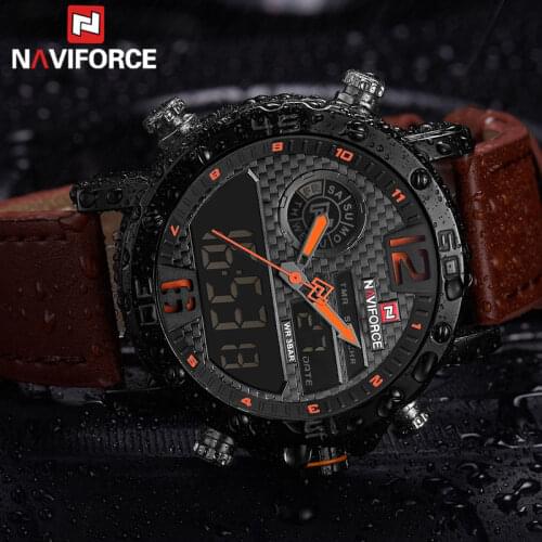 Mens Watches To Luxury Brand Men Leather Sport NAVIFORCE Men Watch Quartz LED Digital Clock Waterproof Military Wrist Watch 9134