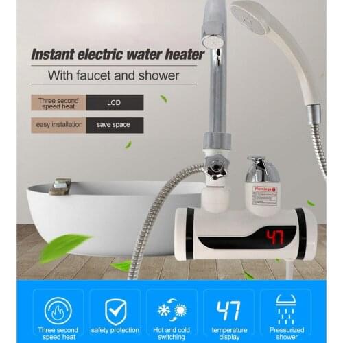 Temperature Display Instant Hot Water Tap Digital Electric Faucet Tankless Kitchen Instant Hot Faucet Water Heater with Shower