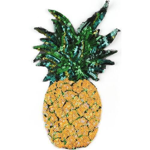 Cheap Big Patch Sequined Fruit Pineapple Sticker Embroidered Clothing Appliques Iron on Patch Diy Accessories
