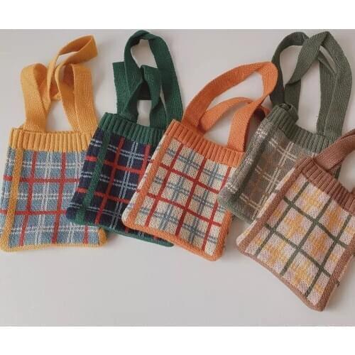 Kids and Aldut All can use Casual Bag Plaid Color Korean Style Children Boys and Girls Knitting Bags