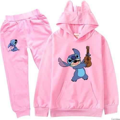 Stitch Spring Autumn Sweatshirt Pants Set Kid Cotton Sport Active Coat Set Hoodie Trousers Boy Girl Clothing Jacket Toddler