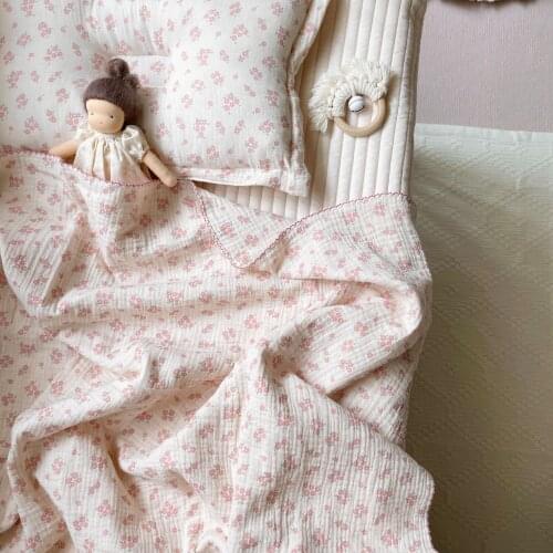 Korean Chic Flower Printed Cotton Newborn Baby Blanket for Babies Bedding Cot Crib Kids Blankets Moses Basket Bed Cover Sheet