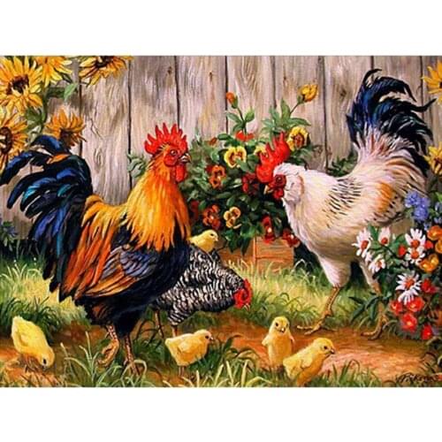Hen Diamond Embroidery Painting Cross Stitch Cock Rooster Animal Picture of Rhinestones Christmas Gift Full Diamond Mosaic