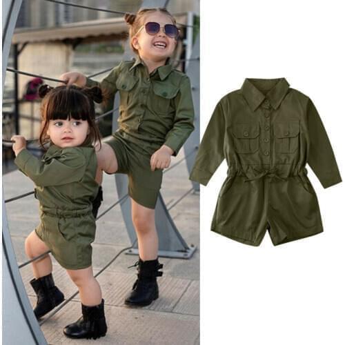 Toddler Baby Girl Clothign Set Solid Army-green Kids Baby Girls Jumpsuit Romper Playsuit Clothes Set Outfits One-piece 1-6 Years