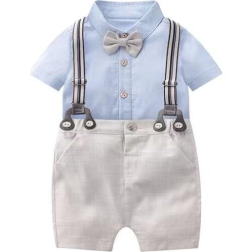 2PCS Fashion Summer England Shortsleeve Boutique Clothing Suit Infant Cotton Shirt Pants Toddler Boys Spanish Outfits Birthday