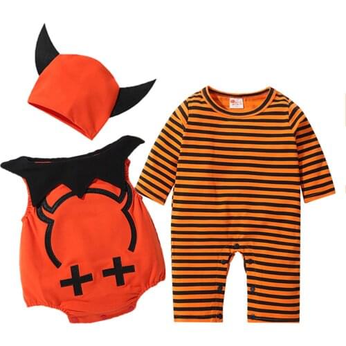 3PCS Clothes Set Baby Boys Girls Halloween Costumes Devil Wings Long Sleeved Jumpsuit Demon Vest +Hat for Baby Toddlers