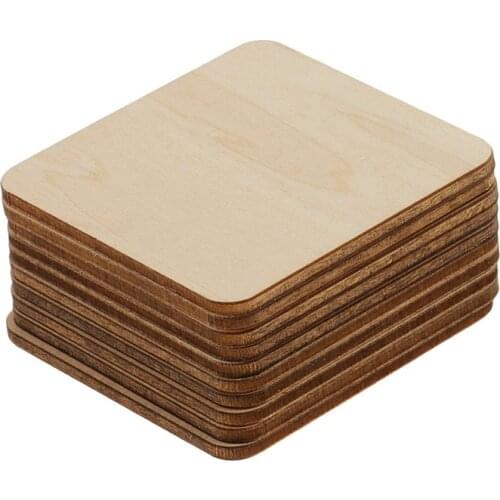 10pcs 70mm 2.75inch Unfinished Blank Wood Squares, Wooden Squares Cutout Tiles for DIY Arts Crafts, Handmade Wedding Ornaments