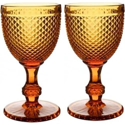 Mini Diamonds Relief Wine Glass Goblet Cup 2 pcs / lot Color Retro Juice Drinking Cup Spirits Wedding Party Wine Glasses 300ml
