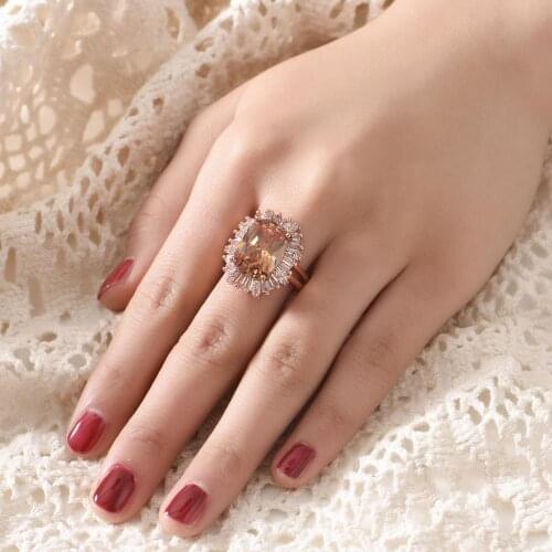 MOONROCY Crystal Rings Rose Gold Color ChampagneTrendy Classical Ring Jewelry Wholesale for Women Female Gift Dropshipping