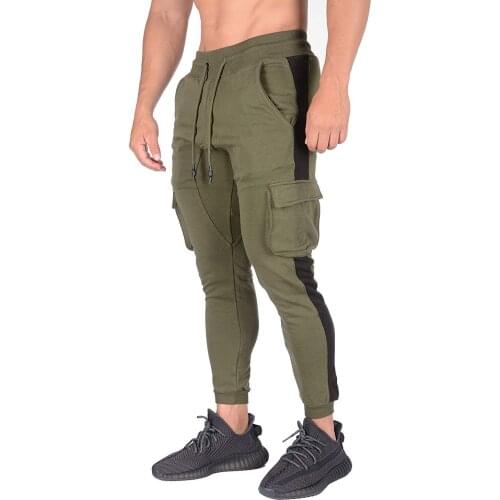 Mens Casual Sports Pants Style Color Matching Pockets Slim Gym Sports Trousers Men Drawstring Pencil Pants