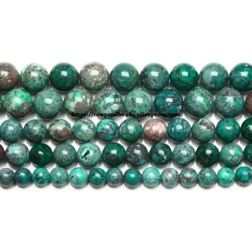 15" Natural Stone New Dark Green Sediment Turquoises Imperial Jaspers Round Beads